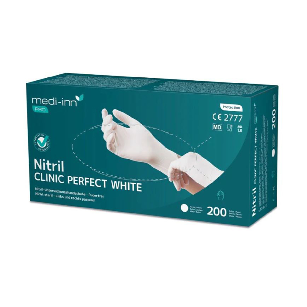 Gants en nitrile Medi-Inn pro Clinic Perfect 200, non poudrés, blancs