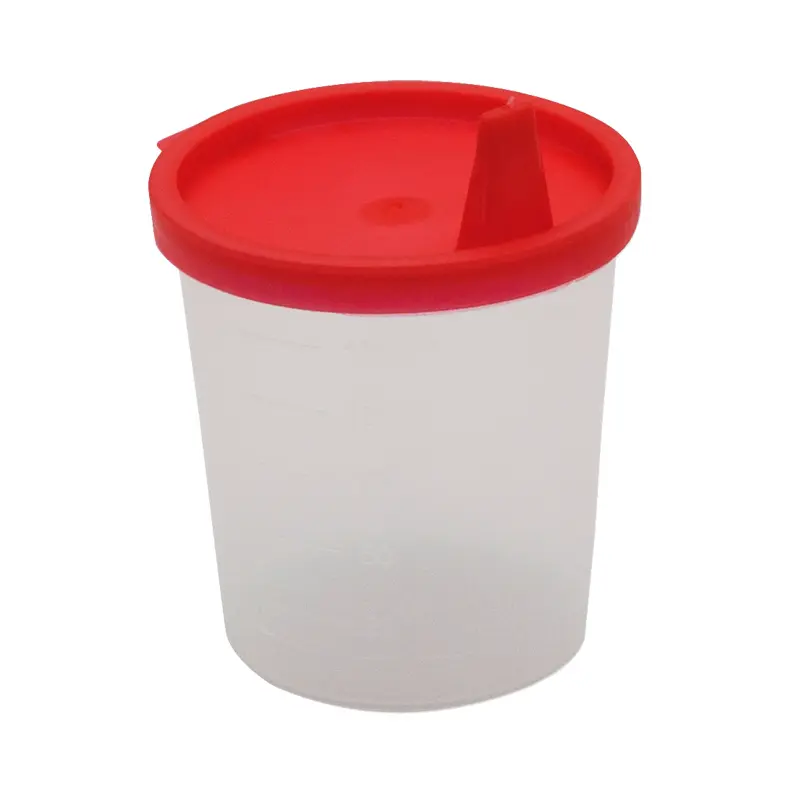 Urinbecher Medi Inn mit Deckel rot 125 ml transparent