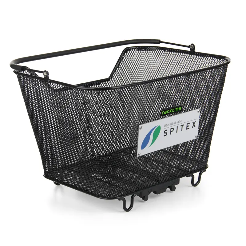 Korb hinten für Velo mit 3Punkt Adapter beschriftet mit Spitex Plakette
