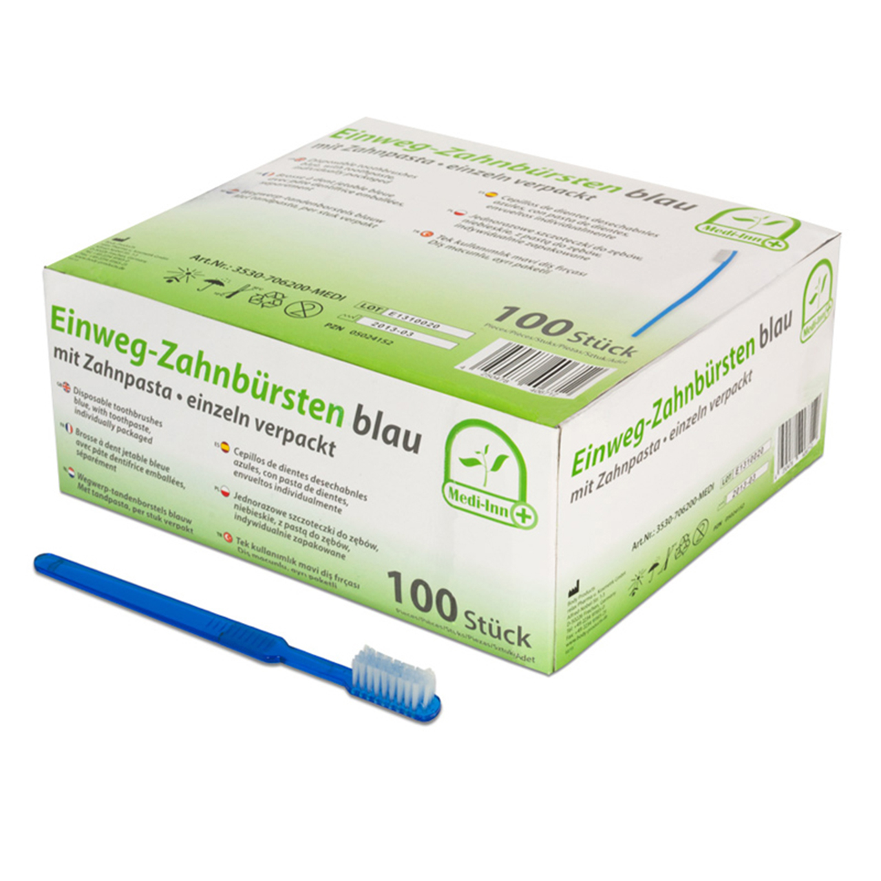 Einmalzahnbürsten Medi-Inn, mit Paste, blau