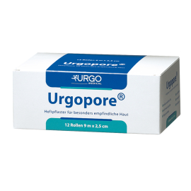 Sparadrap microporeux Urgopore, blanc, 9 m x 2.5 cm, Paquet de 12 unités