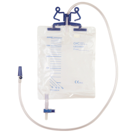 Sac à urine écoulement valve cross, 110cm, 2l, avec valve refluxe, avec cadre du lit intégré (stérile)