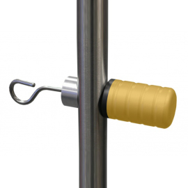 Porte sac à urines pour support à perfusion, avec un crochet, pour tube rond 25-33,7 mm, jaune (RAL 1028), pour pied à perfusion