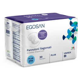 Protection d'incontinence Egosan Anatomic Plus, bleu (nouveau design), Carton à 4 sachets de 30 unités