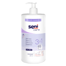 SENI Care Wash Cream 3 en 1 avec 3% d'urée neutralise les odeurs désagréables, application sans eau, flacon distributeur de 1 litre