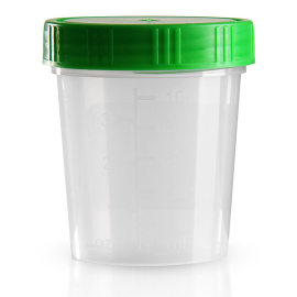 Gobelet à urine MEDI-INN, avec couvercle vis vert, 125ml, transparent