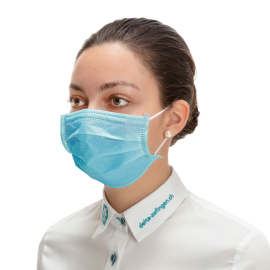 Masque de protection DELTASAFE®, bleu, 3 couches, avec bande-élastique, type IIR, jetable, Paquet 50 unités