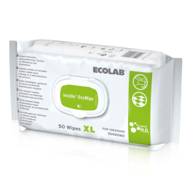 Incidin™ Oxywipe XL d'Ecolab, lingettes très efficaces pour la désinfection des surfaces, principe actif Hi-Speed H2O2, sans alcool, taille de la lingette 25 x 37 cm